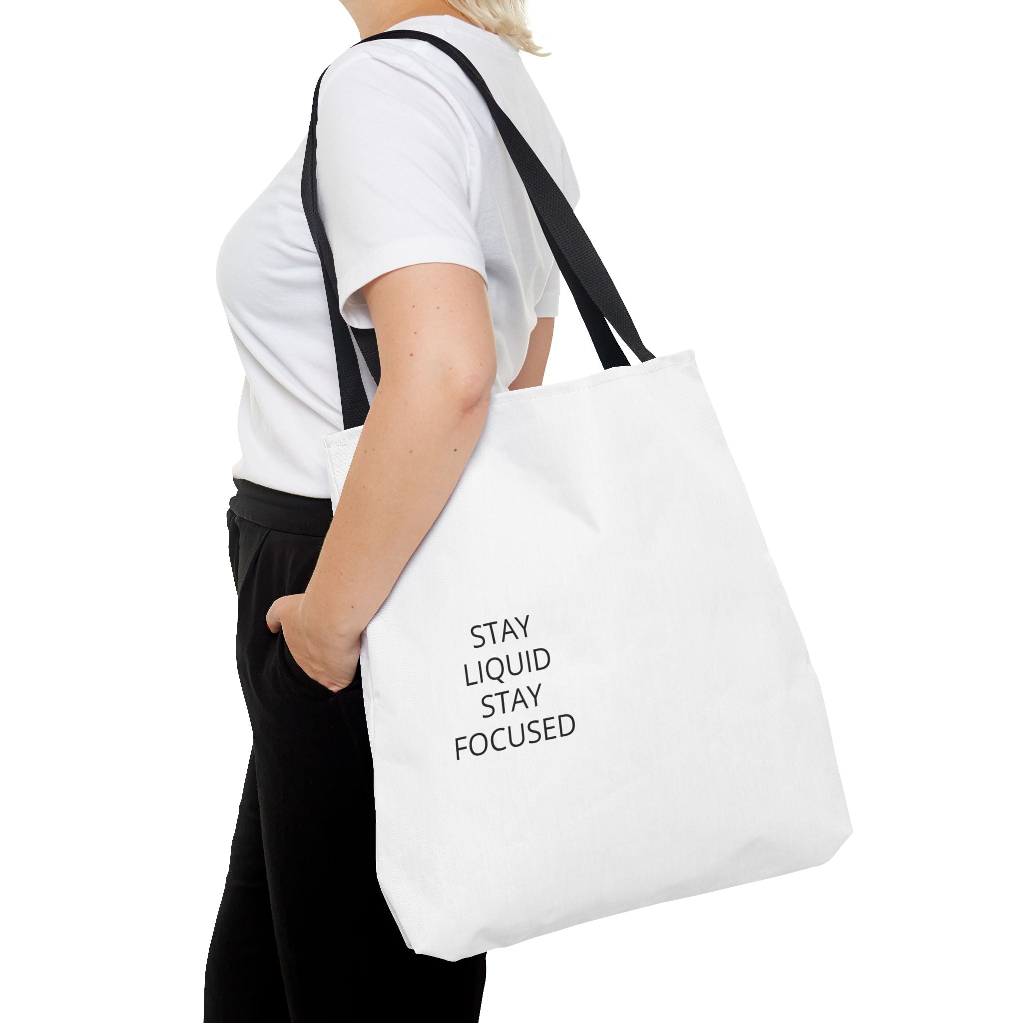 Tote Bag — Minimal 'Stay Liquid Stay Focused' Motivational Tote
